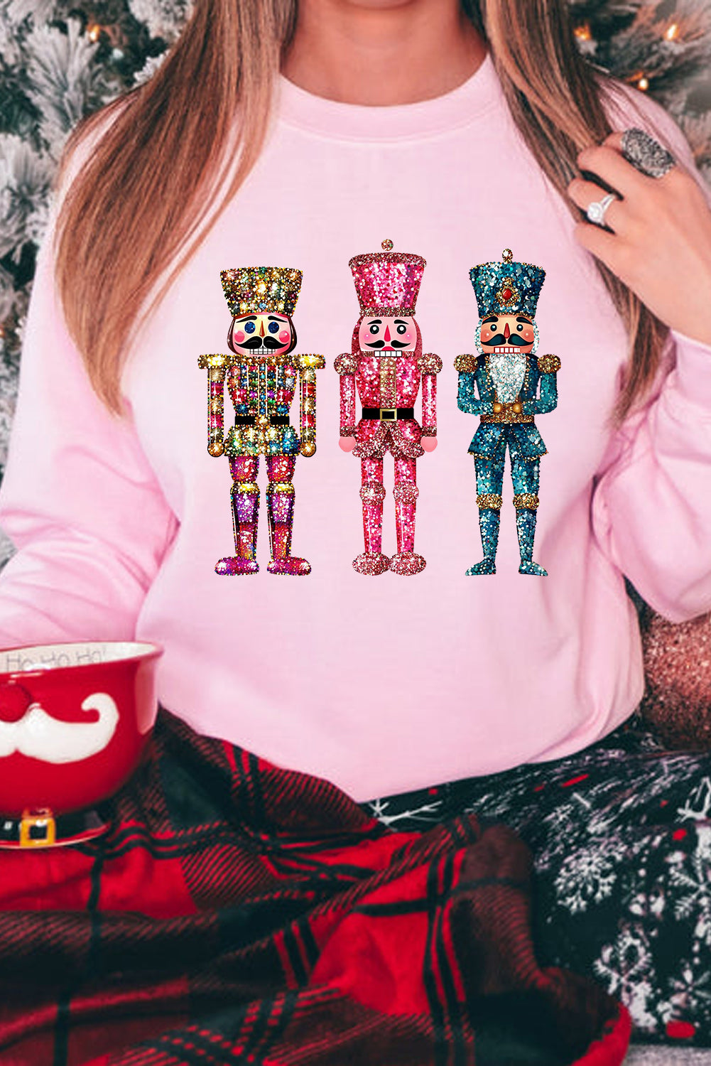 Pink Shimmer Nutcracker Graphic Christmas Pullover Sweatshirt Graphic Sweatshirts JT's Designer Fashion