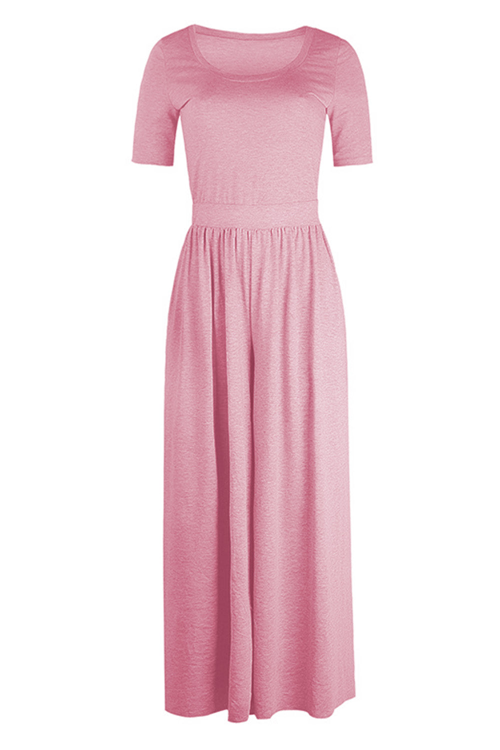 Pink Short Sleeve Bodice Flowy Wide Leg Jumpsuit Jumpsuits & Rompers JT's Designer Fashion