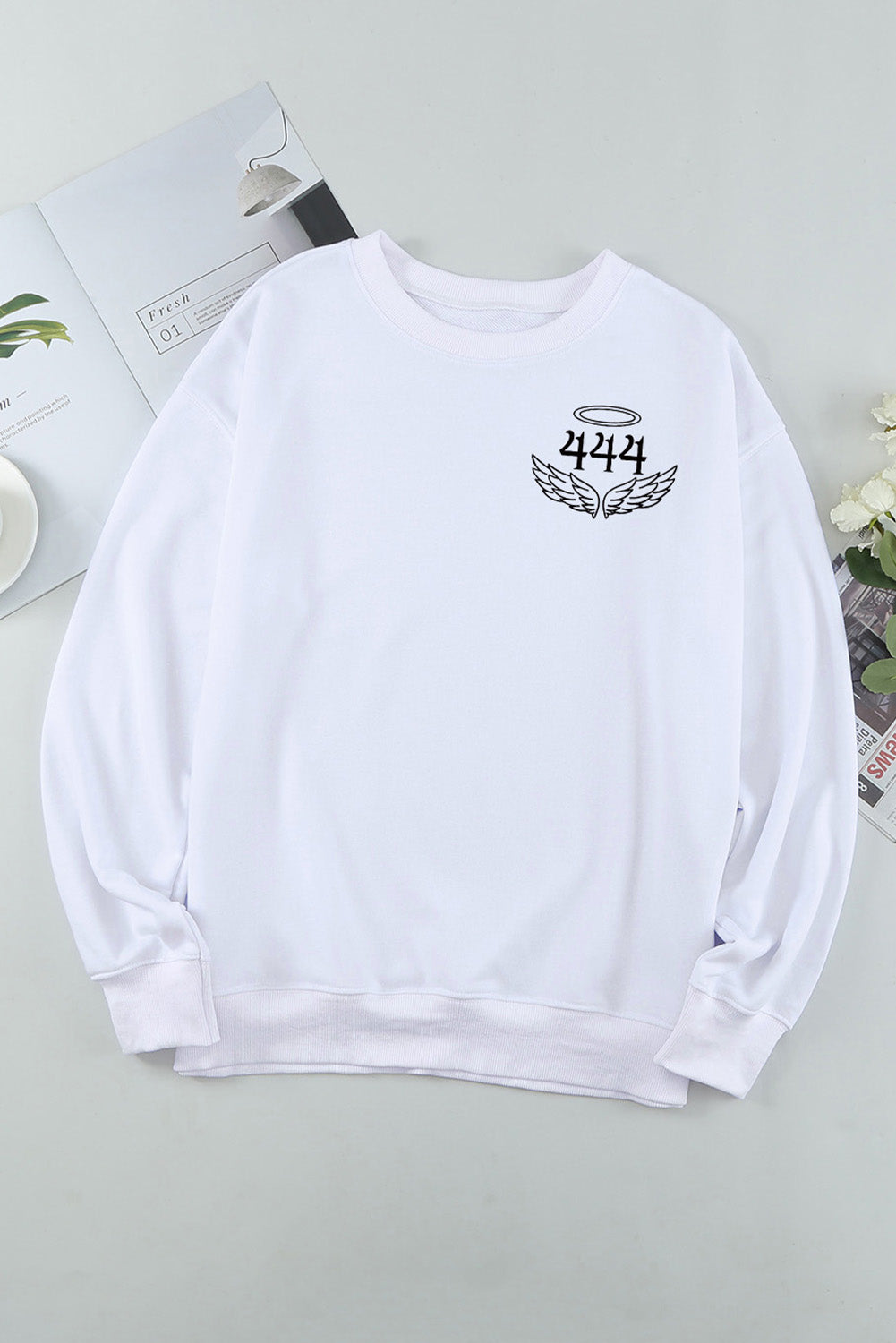 White Angel 444 Graphic Print Crewneck Pullover Sweatshirt Graphic Sweatshirts JT's Designer Fashion