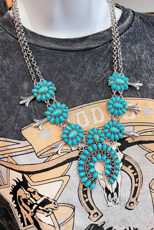 Light Blue Western Turquoise Decor Double Chain Necklace Jewelry JT's Designer Fashion