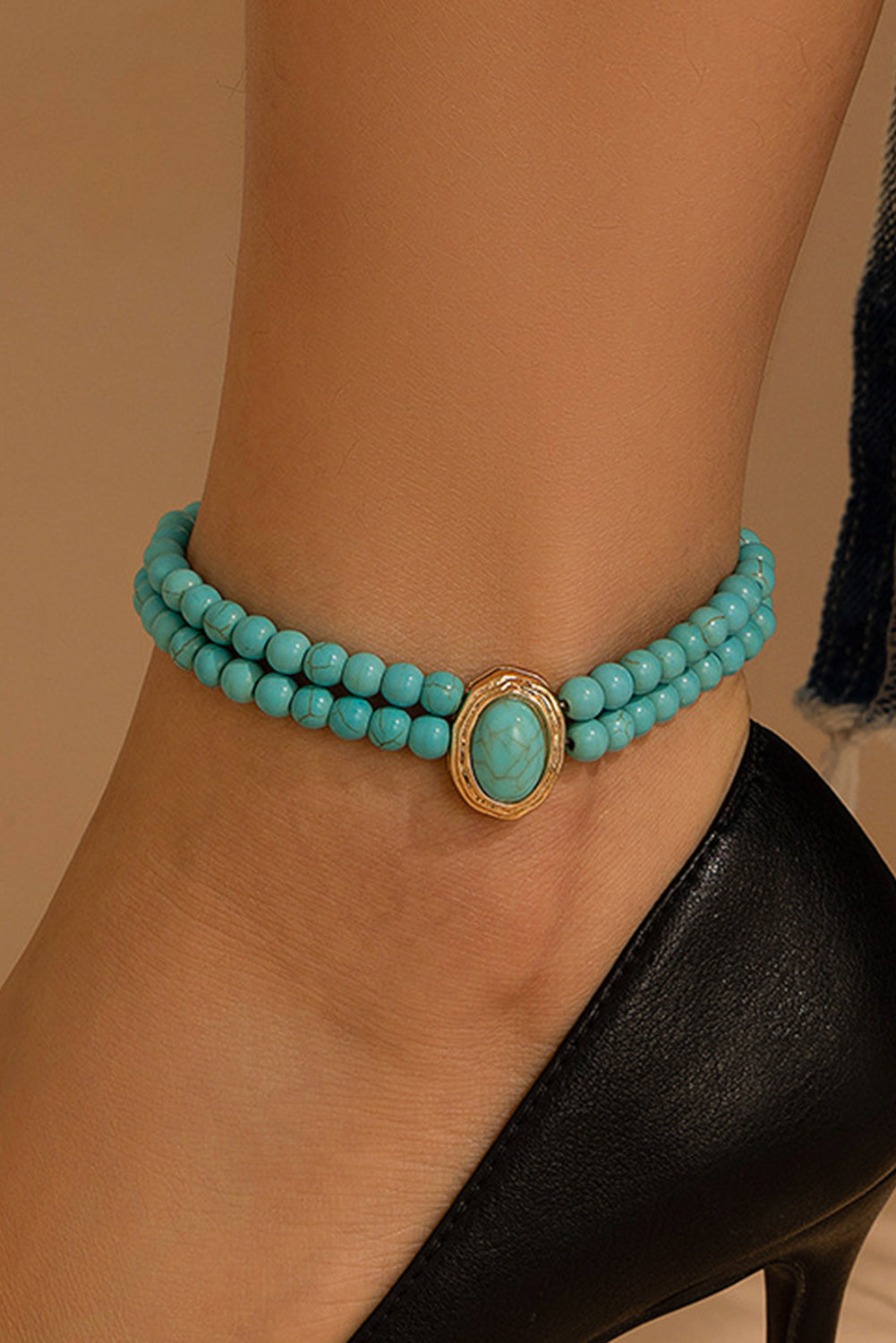 Light Blue Pearl/Turquoise Beaded Double Layered Anklet Jewelry JT's Designer Fashion