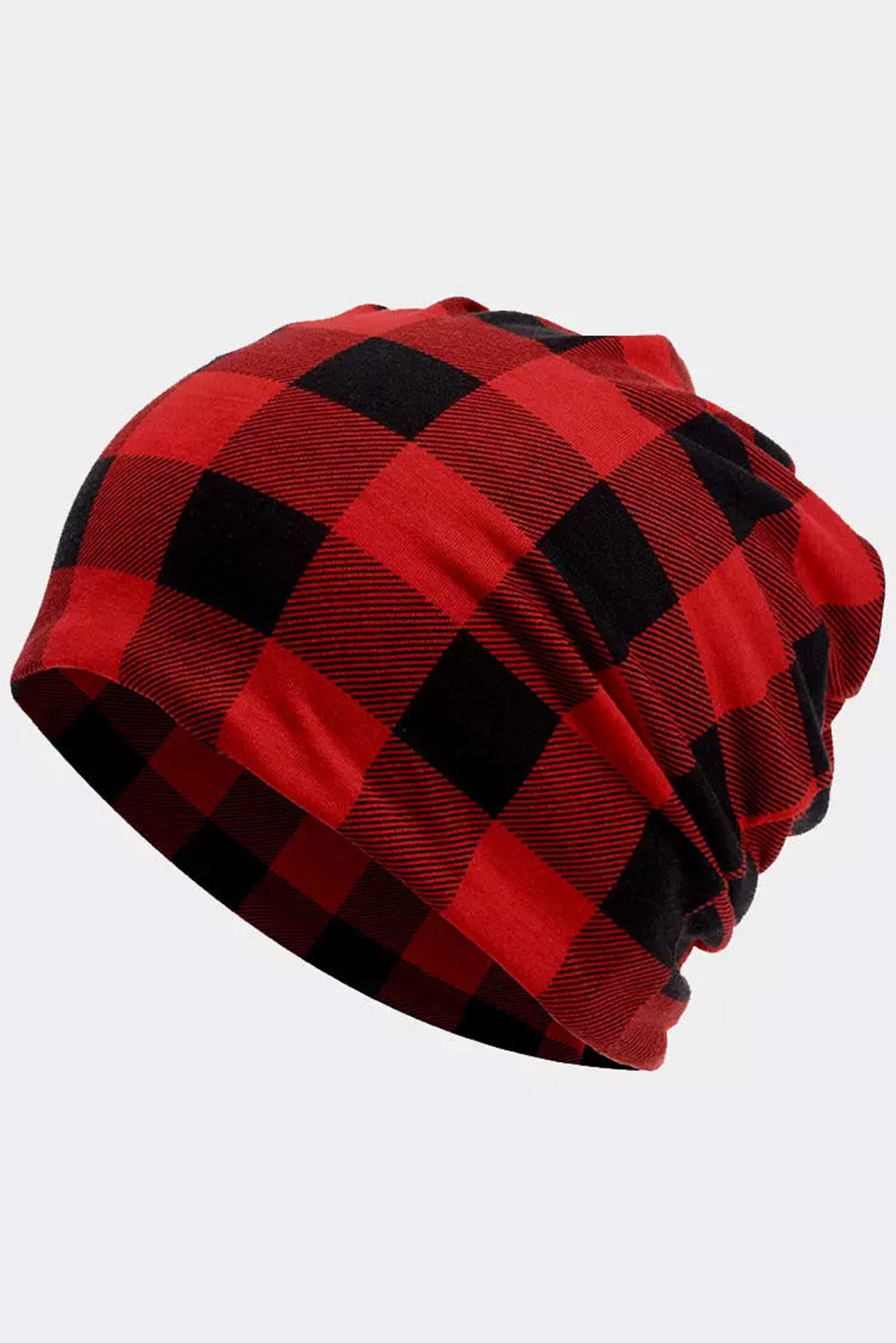 Red Plaid Print Slouch Beanie Hats & Caps JT's Designer Fashion