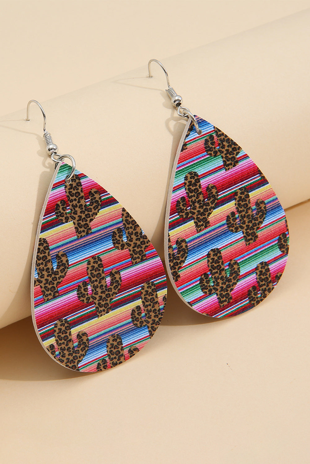 Multicolor Serape Leopard Cactus Tear-drop Earrings Jewelry JT's Designer Fashion