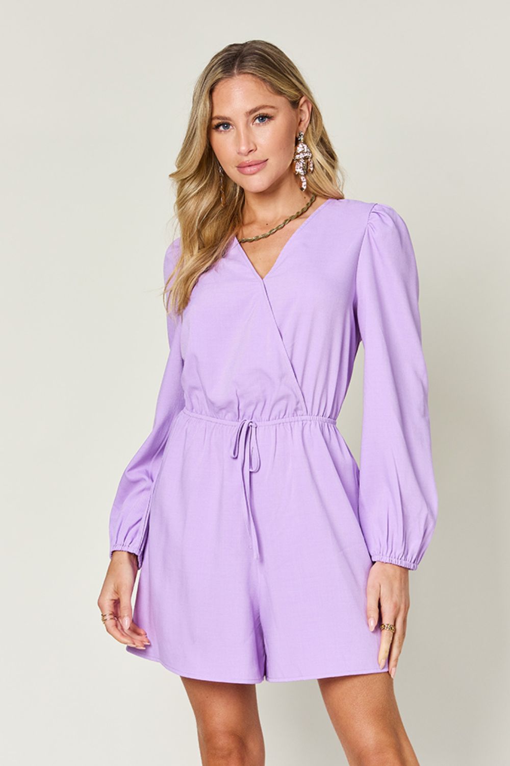 Double Take Full Size Drawstring Long Sleeve Romper Jumpsuits & Rompers JT's Designer Fashion