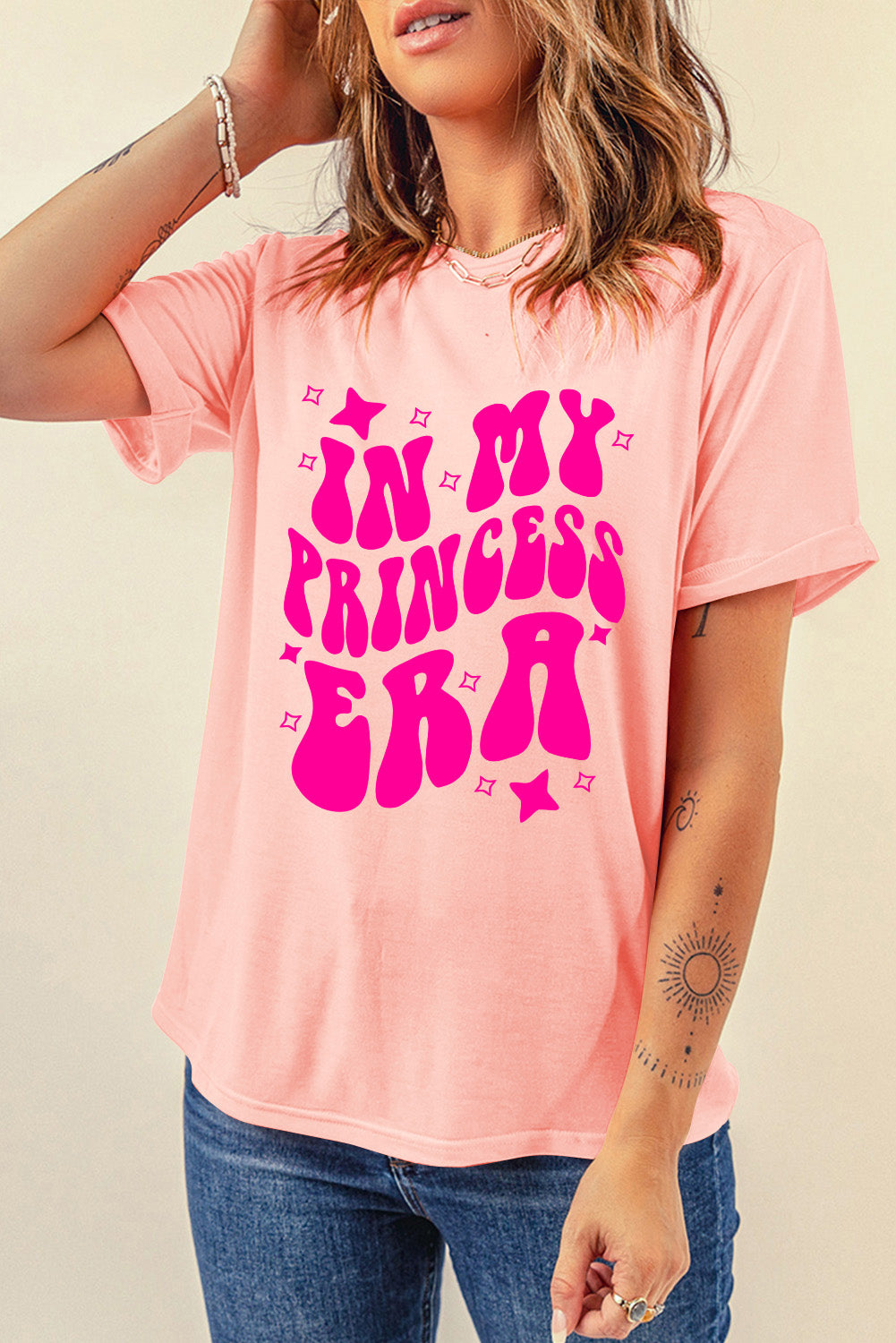 Pink In My Princess Era Graphic Cuffed Sleeve T-shirt Graphic Tees JT's Designer Fashion