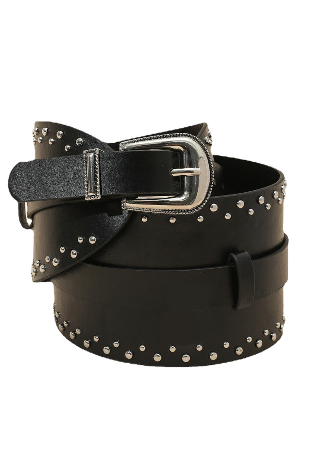 Black Studded Faux Leather Wide Belt Other Accessories JT's Designer Fashion