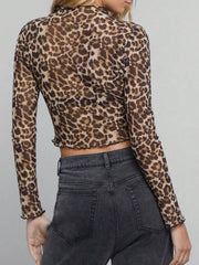 Leopard Mock Neck Long Sleeve Sheer Top Long Sleeve Tops JT's Designer Fashion