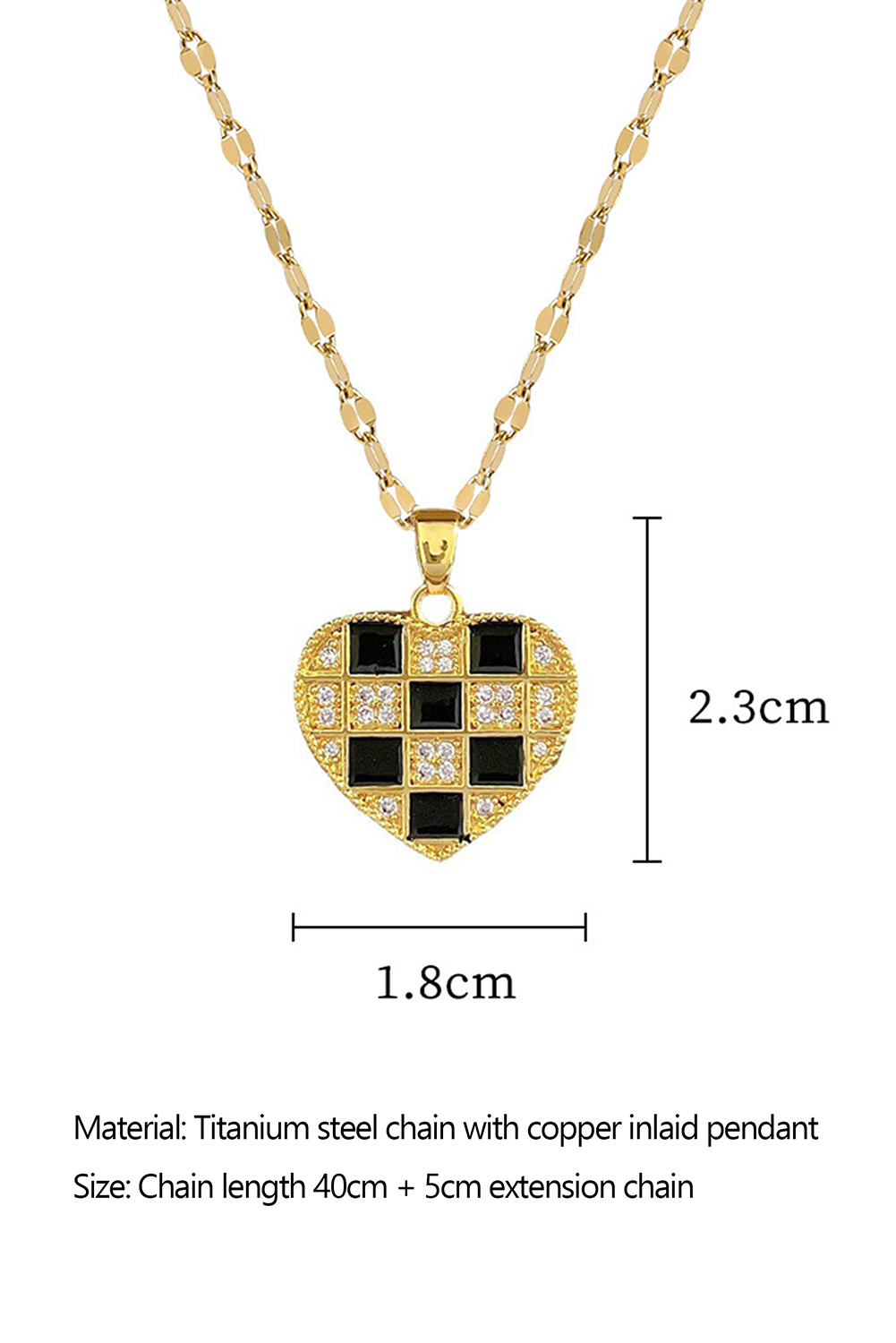 Gold Checker Heart Shape Pendant Necklace Jewelry JT's Designer Fashion