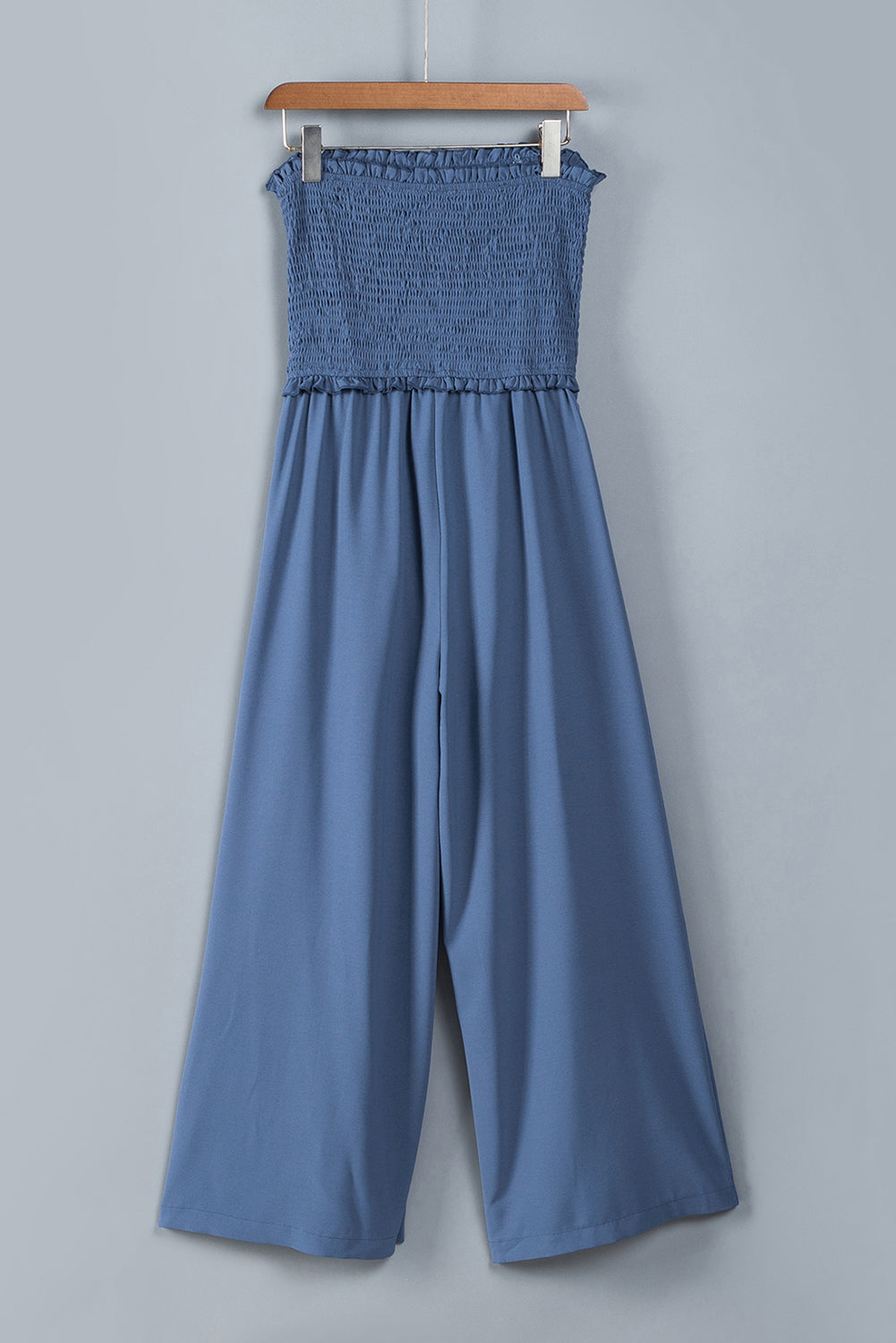 Blue Smocked Bandeau Wide Leg Jumpsuit Jumpsuits & Rompers JT's Designer Fashion