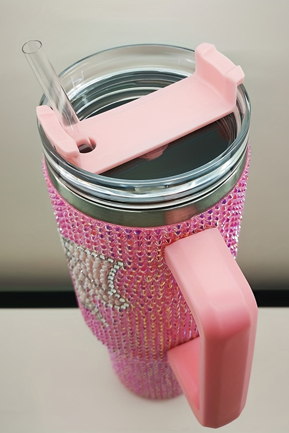 Pink Bow Knot Rhinestone Insulated Portable Cup 40oz Tumblers JT's Designer Fashion