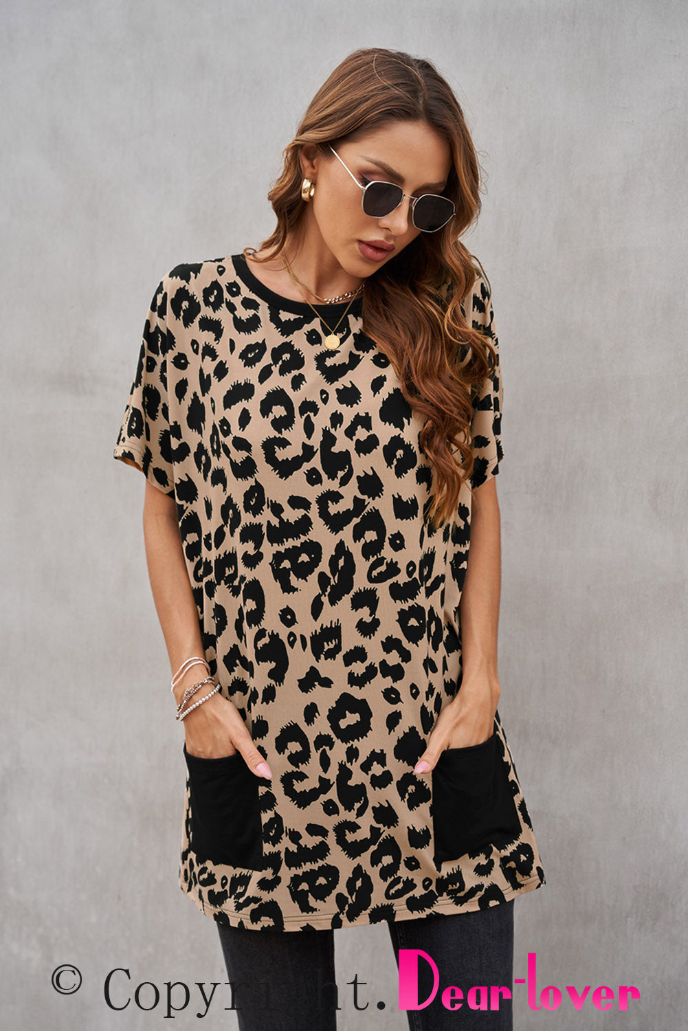 Leopard Print Pocketed T-shirt Mini Dress T Shirt Dresses JT's Designer Fashion