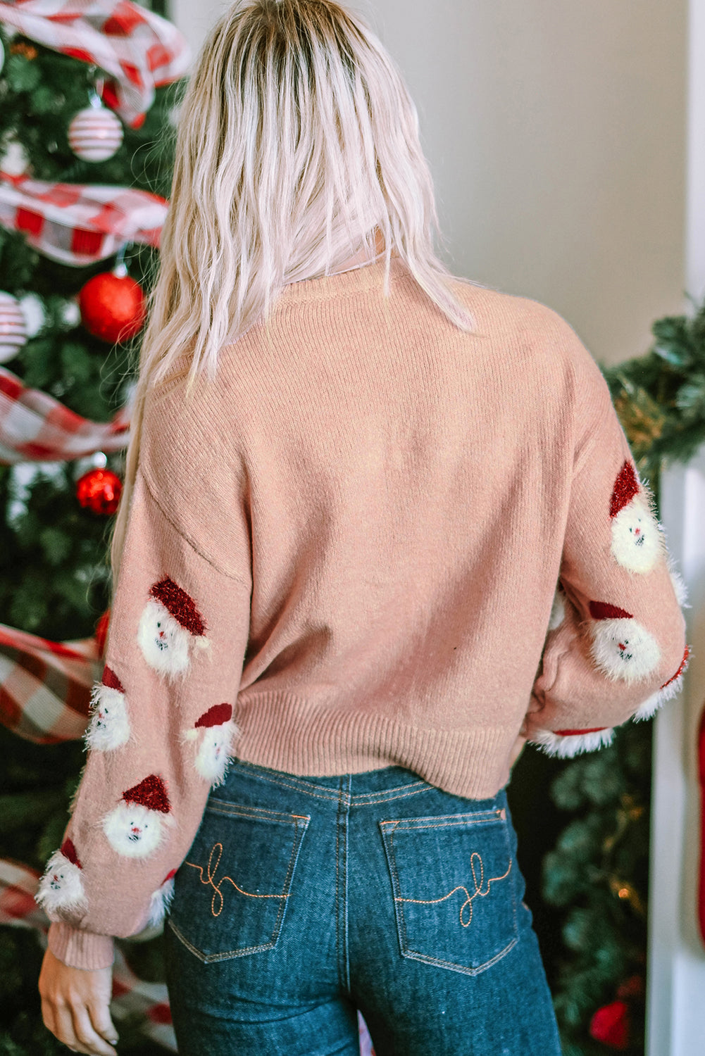 Pink Christmas Santa Claus Pullover Sweater Sweaters & Cardigans JT's Designer Fashion