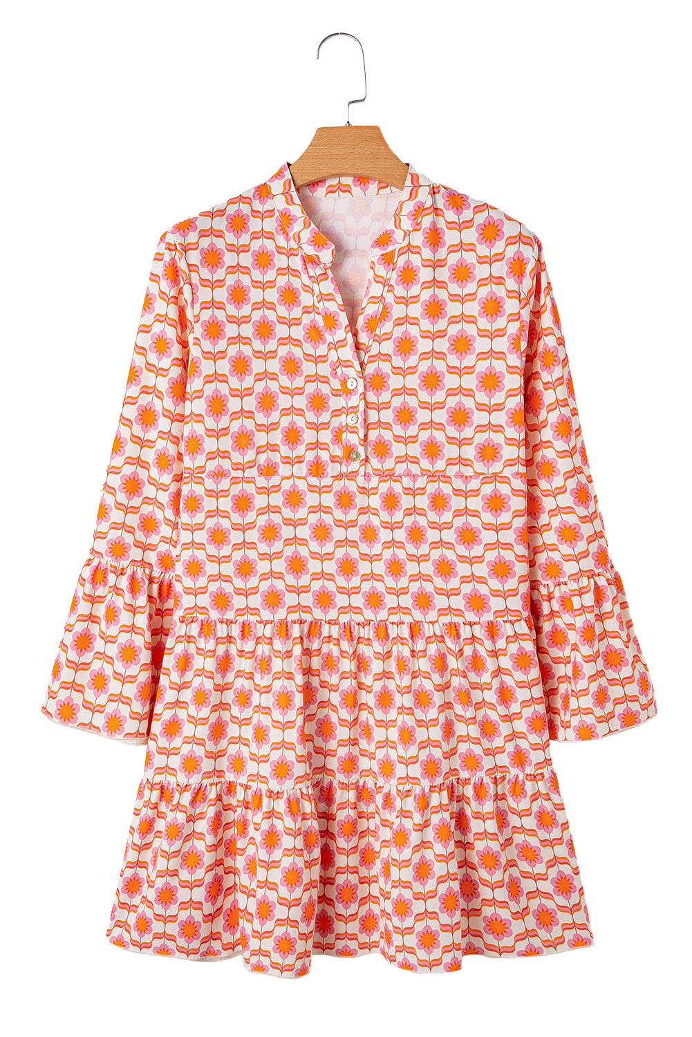 Orange Floral Print Flounce Sleeve Buttoned Front Mini Dress Floral Dresses JT's Designer Fashion