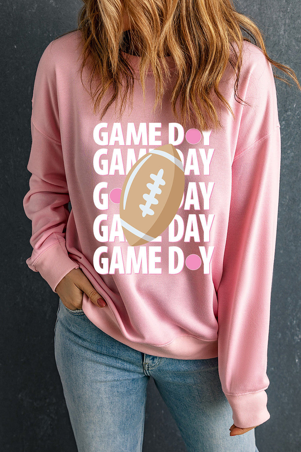 Pink GAME DAY Rugby Football Graphic Pullover Sweatshirt Graphic Sweatshirts JT's Designer Fashion