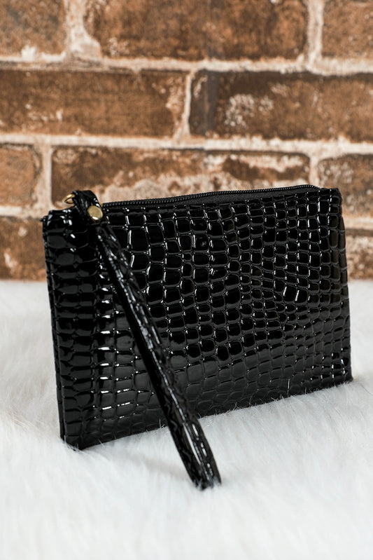 Black Crocodile Pattern Zipper Wristlet Wallet Handbags JT's Designer Fashion