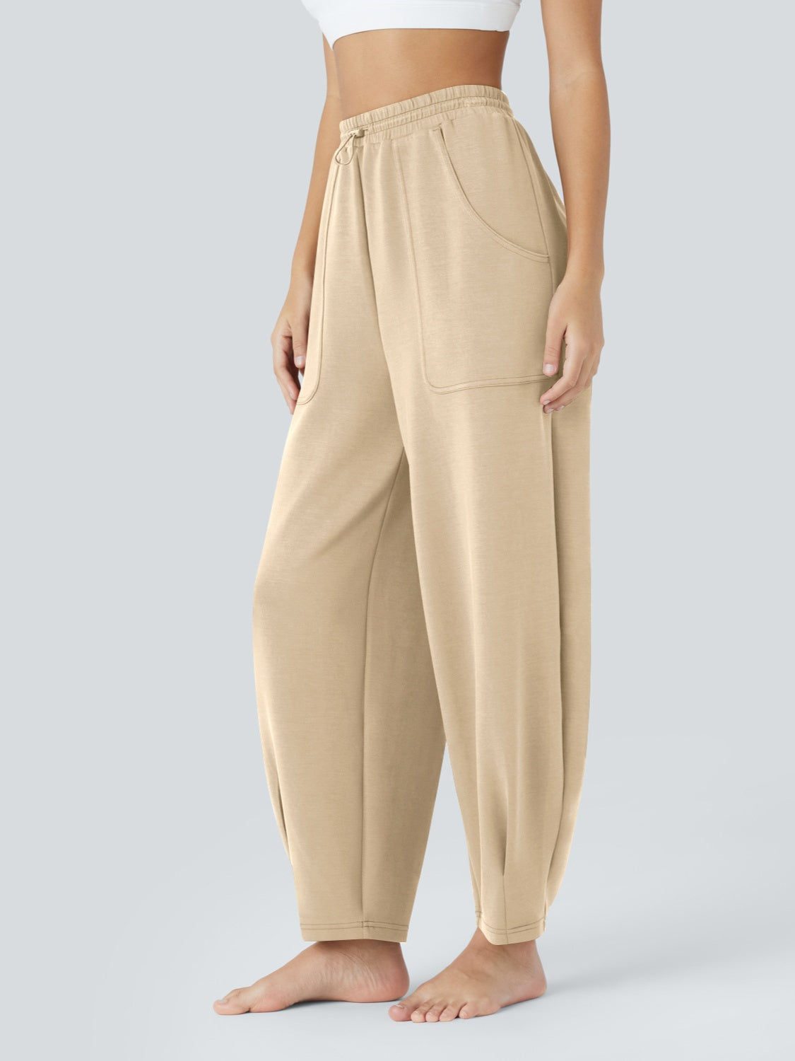 Lovelet Drawstring Pants with Pockets Tan Pants & Culotte JT's Designer Fashion