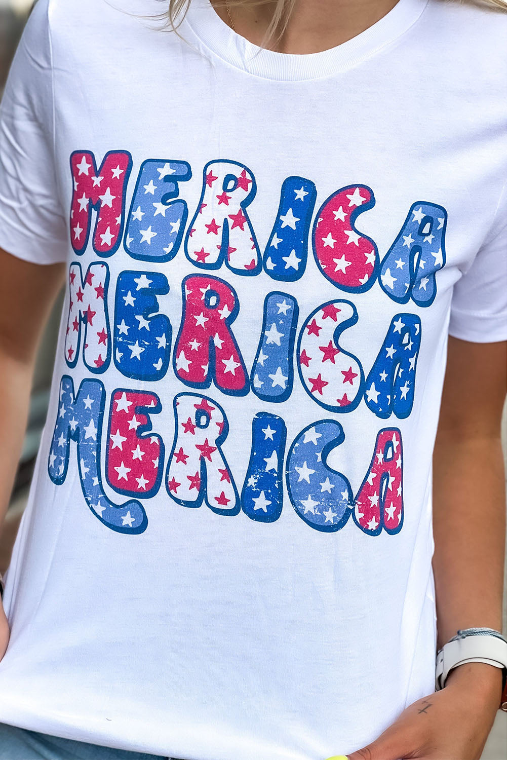 White MERICA Graphic Crew Neck Tee Graphic Tees JT's Designer Fashion