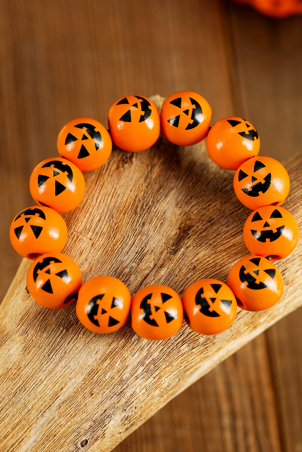 Russet Orange Halloween Pumpkin Face Beaded Bracelet Jewelry JT's Designer Fashion