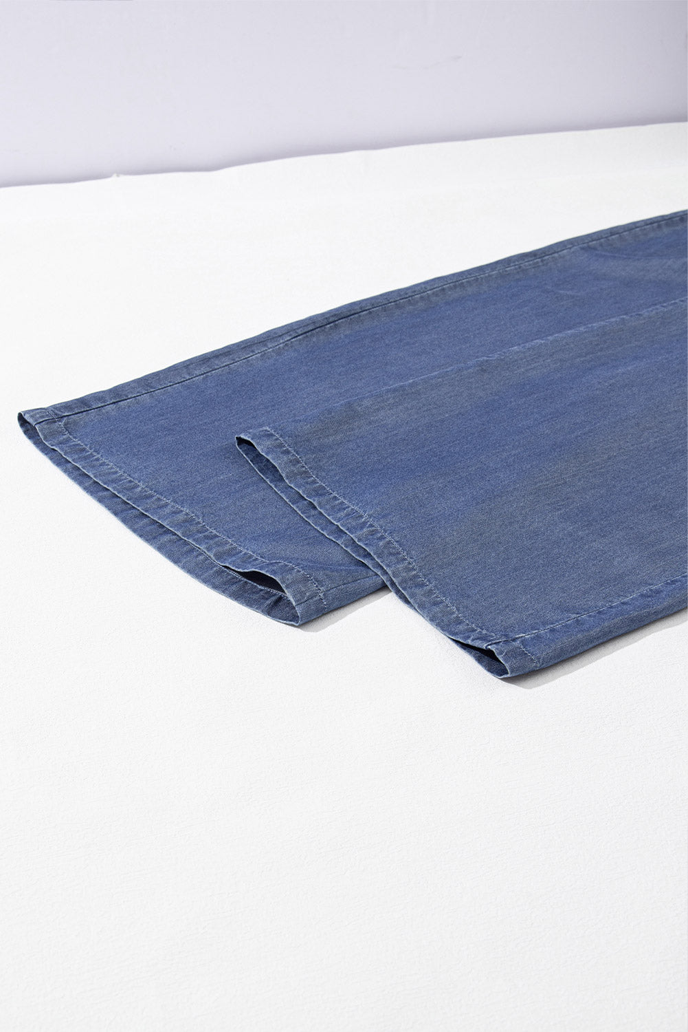 Sky Blue Side Pockets Frilled Smocked High Waist Wide Leg Jeans Bottoms JT's Designer Fashion