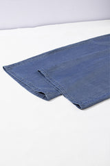 Sky Blue Side Pockets Frilled Smocked High Waist Wide Leg Jeans Bottoms JT's Designer Fashion