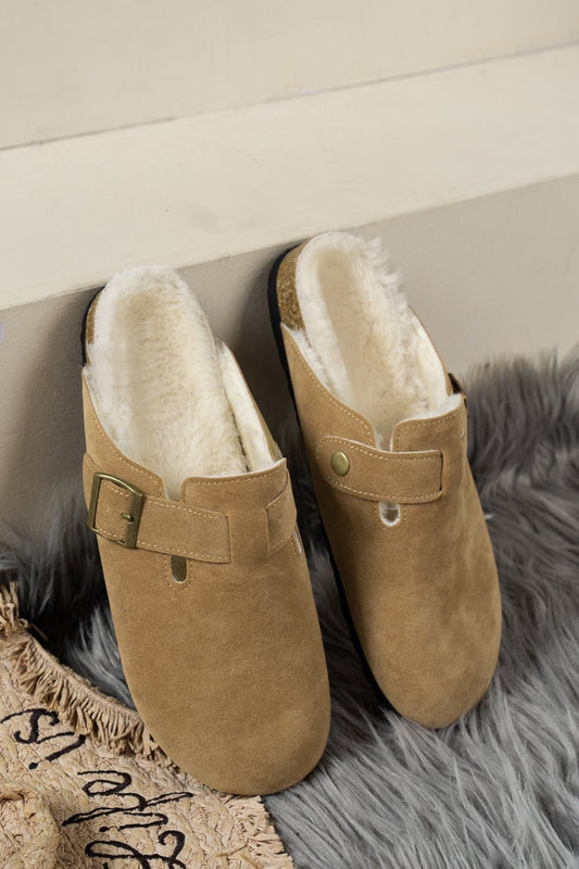 Suede Round Toe Slippers Camel Slippers JT's Designer Fashion