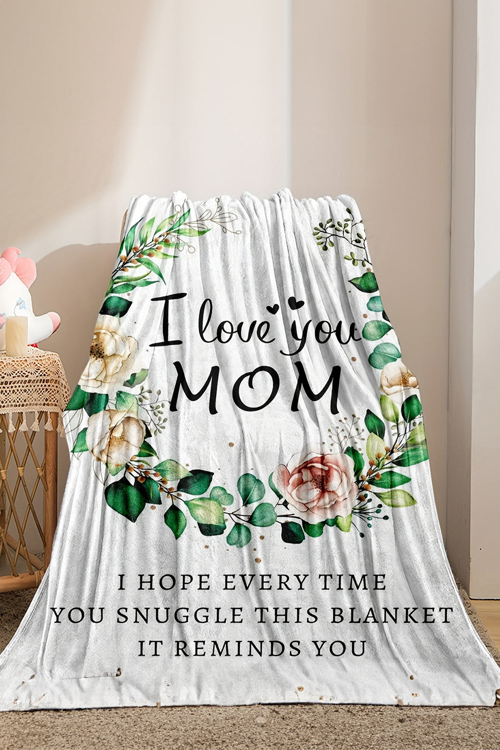 White I Love You MOM Floral Large Blanket 130*150cm Other Accessories JT's Designer Fashion