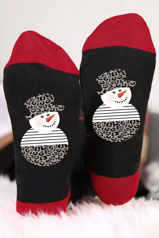 Black Christmas Snowman Color Block Crew Socks Socks JT's Designer Fashion