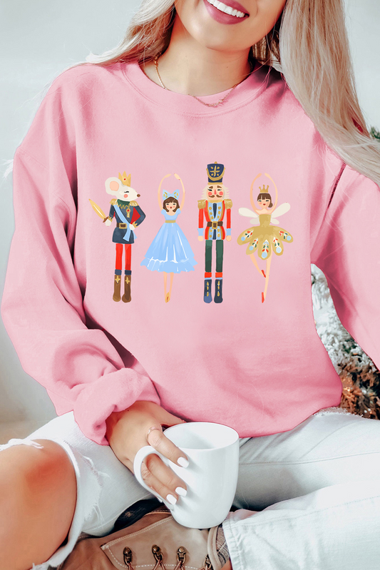 Pink Christmas Nutcracker Fairy Printed Pullover Sweatshirt Pink 50%Polyester+50%Cotton Graphic Sweatshirts JT's Designer Fashion