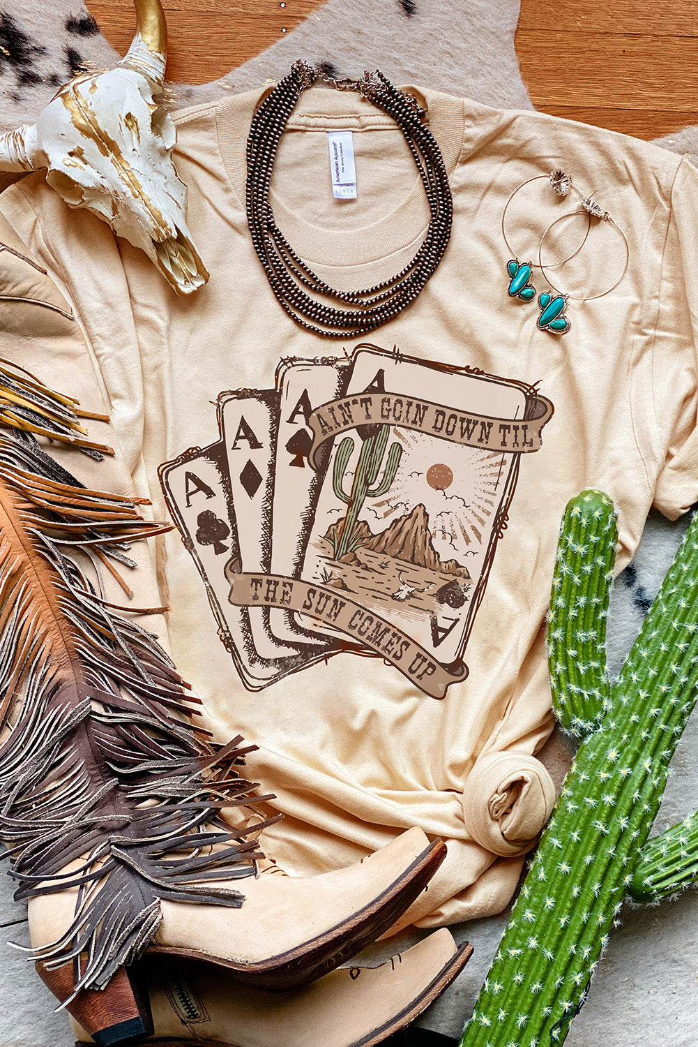 Khaki Western Poker Cards Graphic T Shirt Graphic Tees JT's Designer Fashion