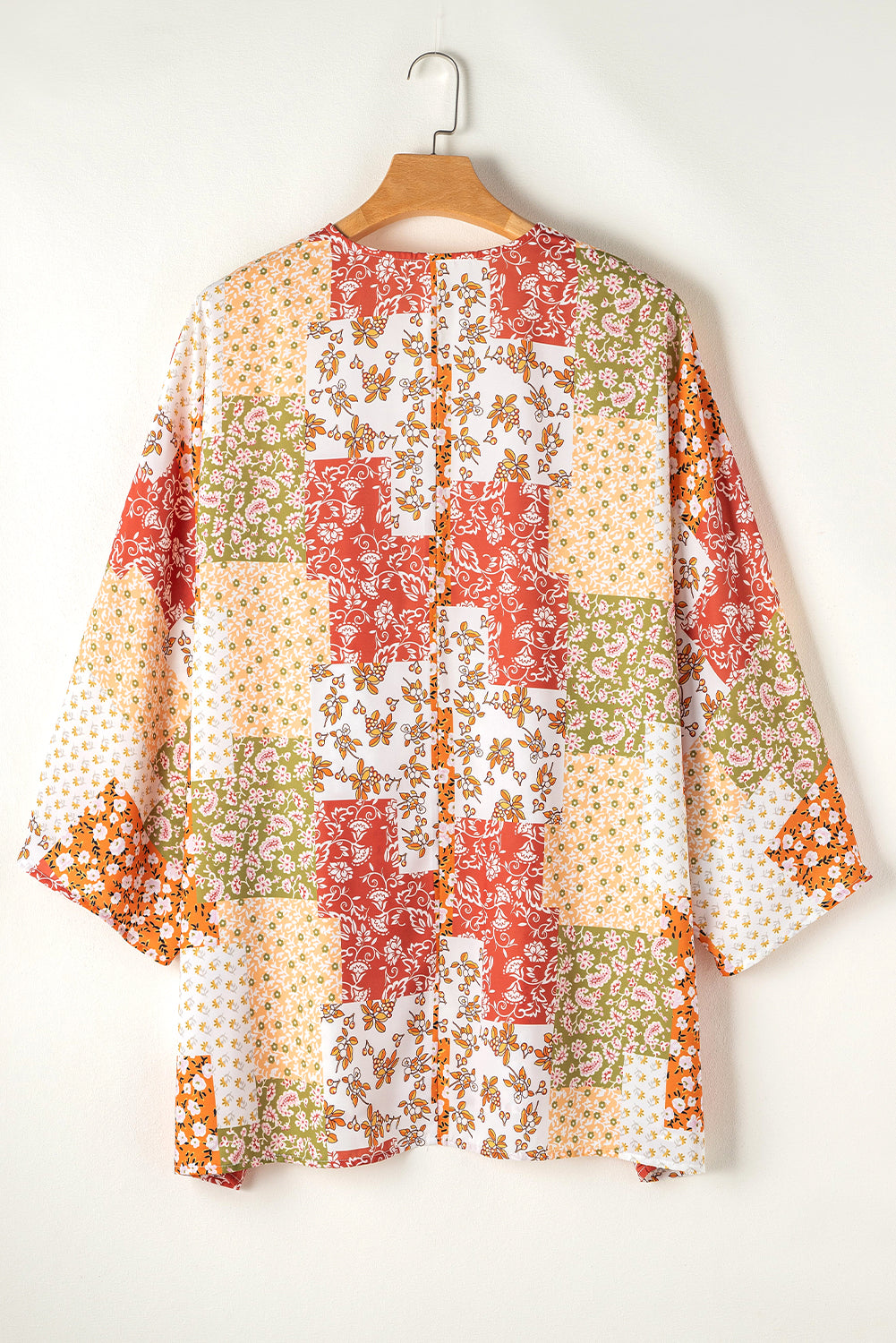 White Boho Patchwork Floral Open Front Kimono Kimonos JT's Designer Fashion