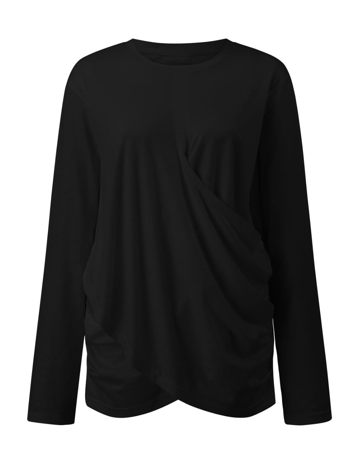 Ruched Round Neck Long Sleeve T-Shirt Long Sleeve Tops JT's Designer Fashion