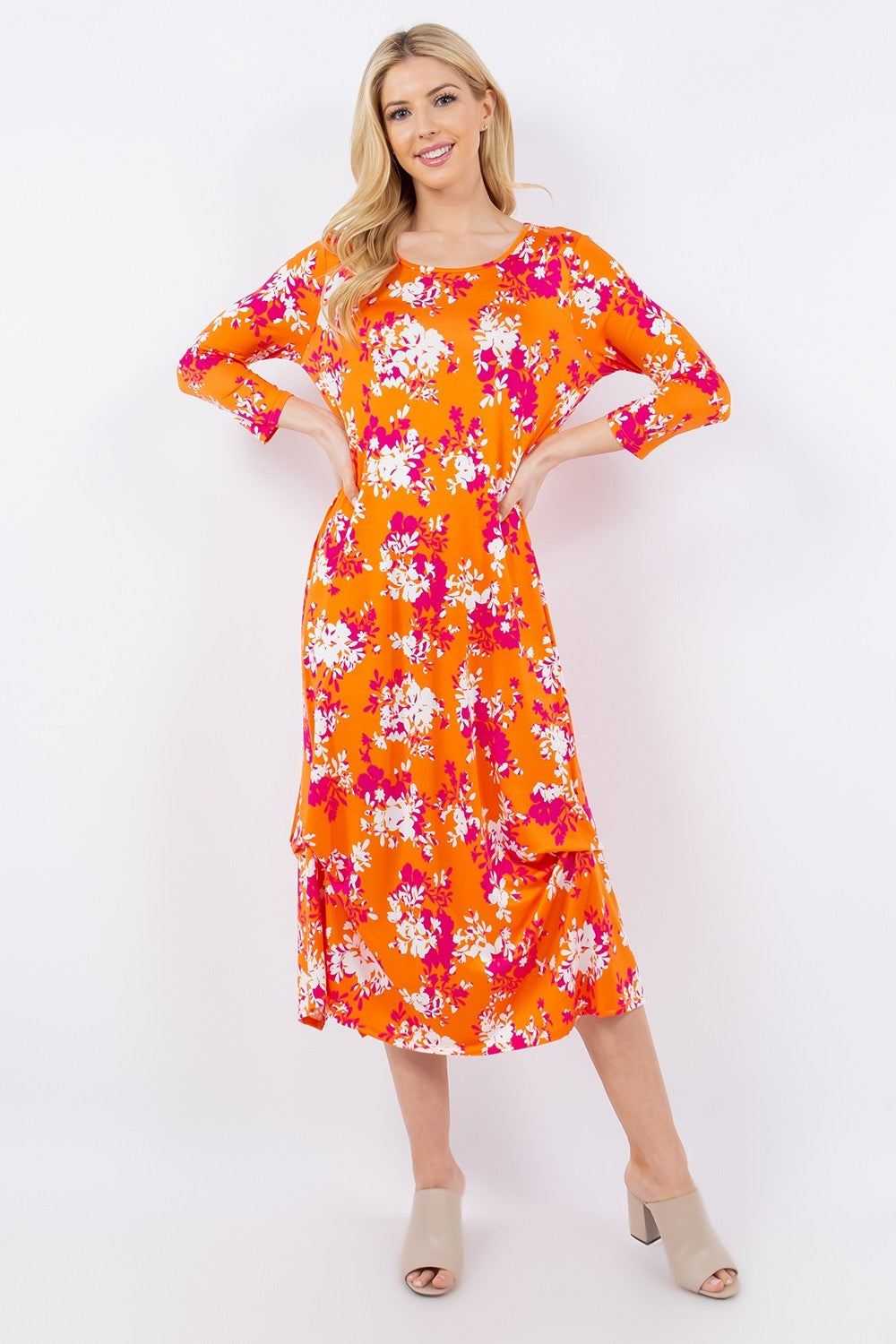 Celeste Full Size Pick-Up Hem Asymmetric Floral Midi Dress Midi Dresses JT's Designer Fashion