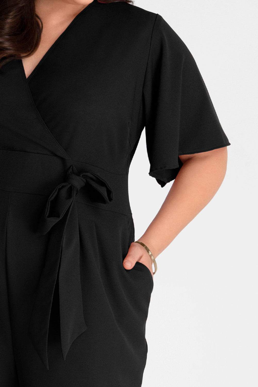 Black V Neck Tie Knot High Waist Plus Size Jumpsuit Jumpsuits & Rompers JT's Designer Fashion