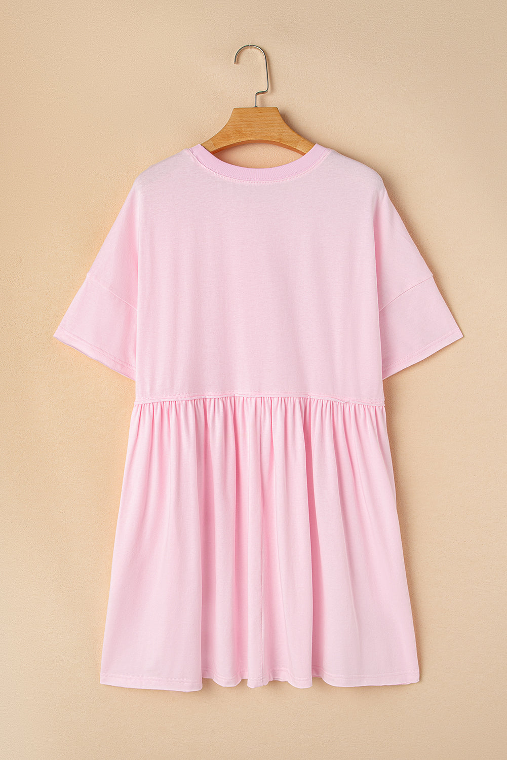 Light Pink Solid Color Pocketed Raw Edge Babydoll Dress Mini Dresses JT's Designer Fashion