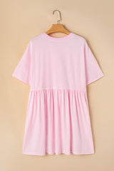 Light Pink Solid Color Pocketed Raw Edge Babydoll Dress Mini Dresses JT's Designer Fashion