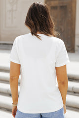 White Sequin Patriotic Heart Graphic Crewneck T Shirt Graphic Tees JT's Designer Fashion