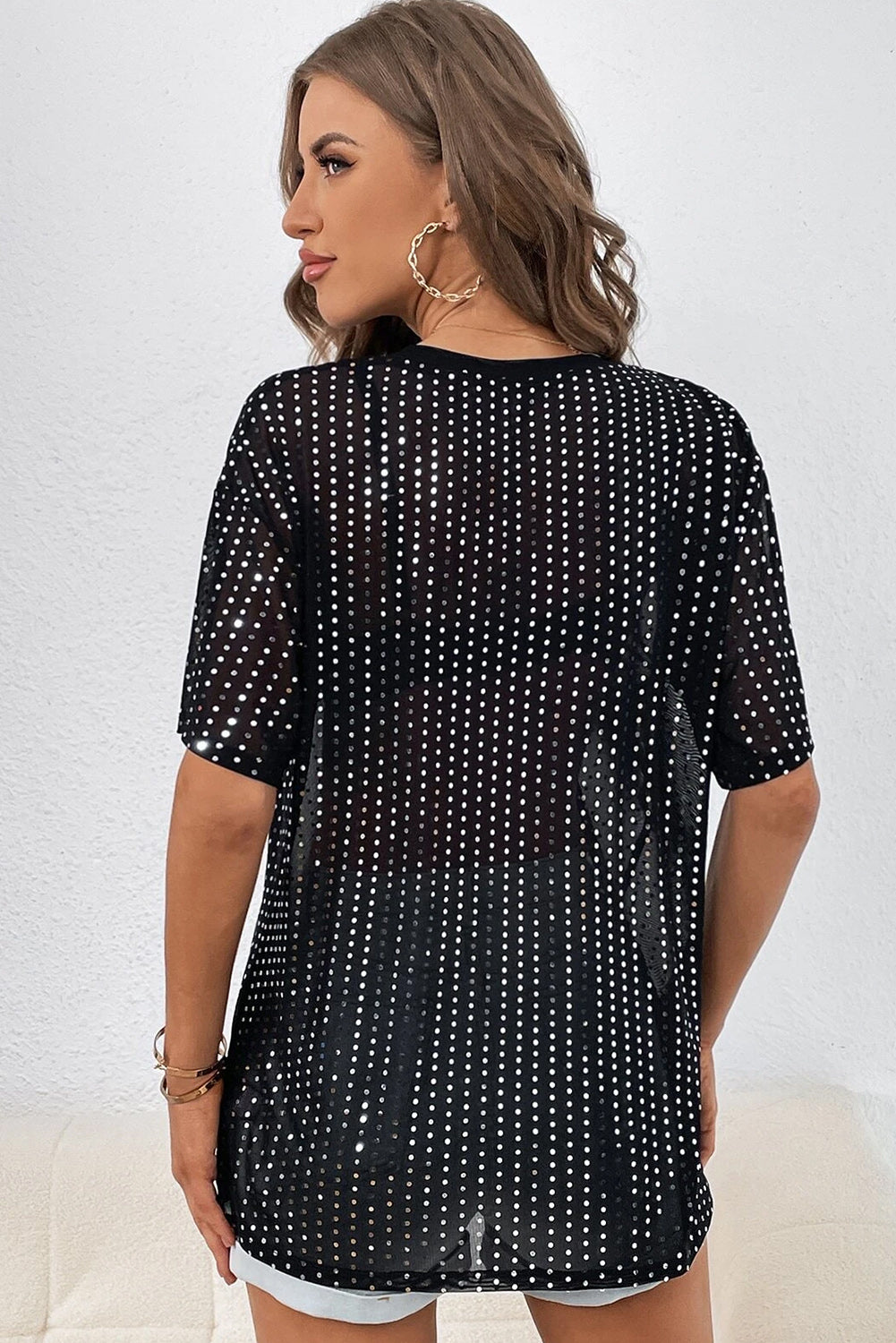 Black Shiny Rhinestone Mesh Plus Size T Shirt Plus Size JT's Designer Fashion