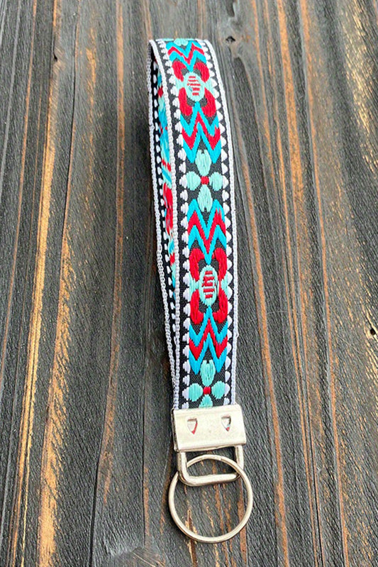 Light Blue Western Pattern Knitted Wristband Keychain Other Accessories JT's Designer Fashion