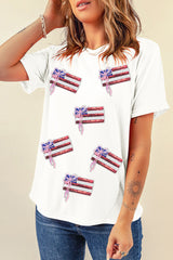 White Sequin Bow American Flag Patched T Shirt Graphic Tees JT's Designer Fashion
