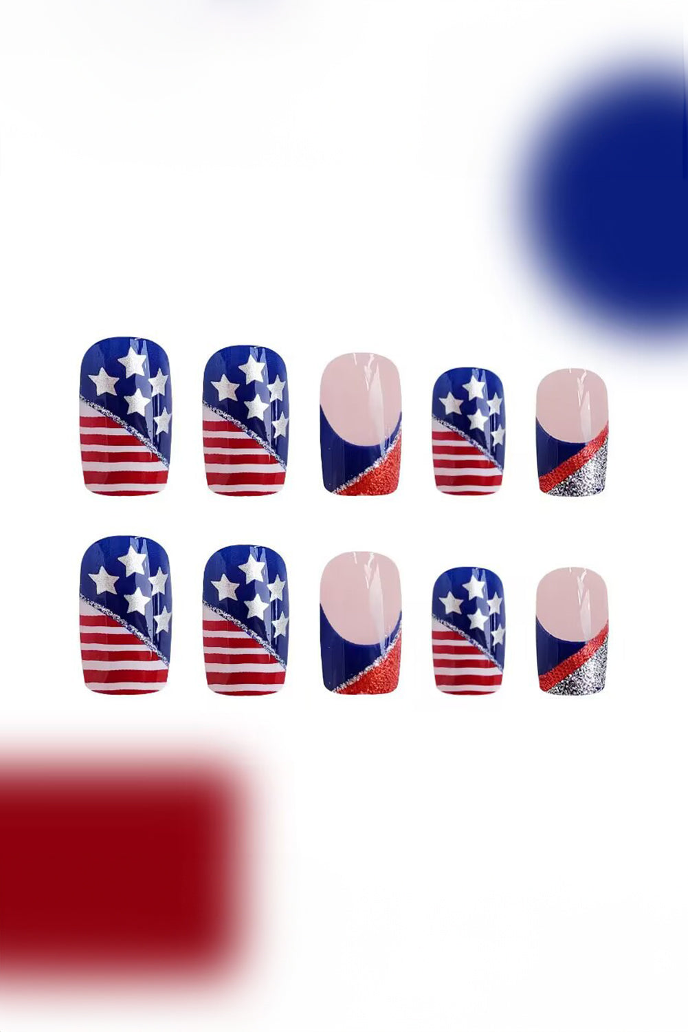 Dark Blue American Flag Shiny Square False Nails Other Accessories JT's Designer Fashion