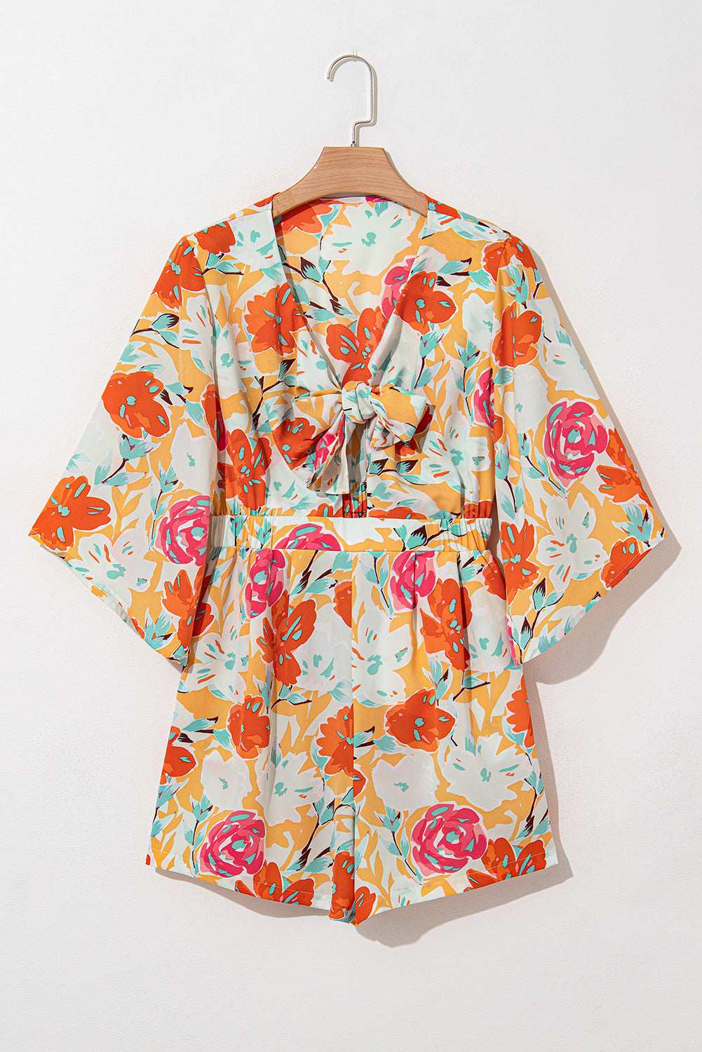 Orange Blooming Floral Print Front Tie Romper Jumpsuits & Rompers JT's Designer Fashion