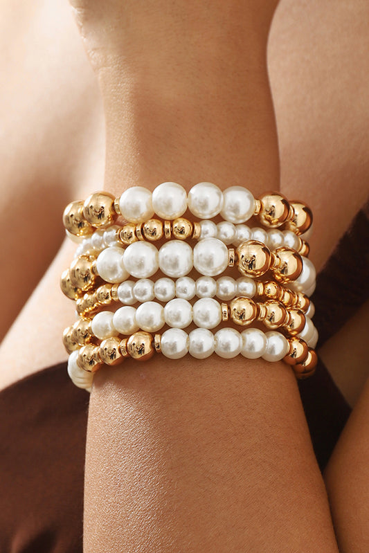 White 5pcs Pearl Beaded Bracelet Set Jewelry JT's Designer Fashion