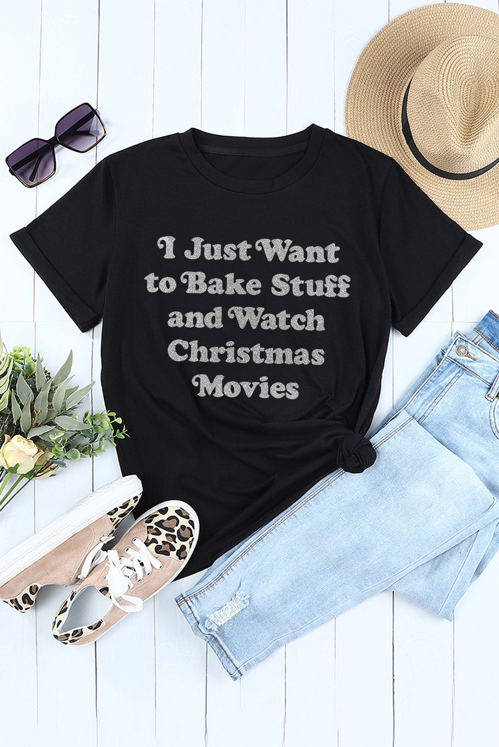 Black I Just Want to Bake Stuff and Watch Xmas Movies Tee Graphic Tees JT's Designer Fashion