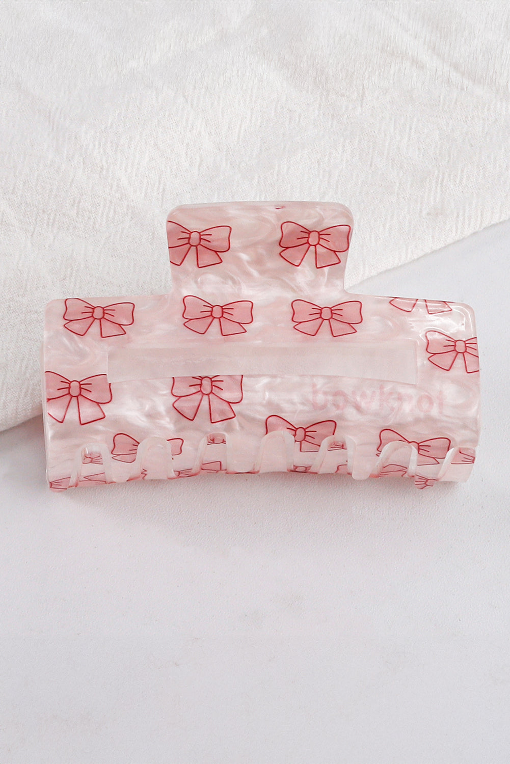 Light Pink Bow Knot Print Acrylic Square Hair Claw Headwear JT's Designer Fashion