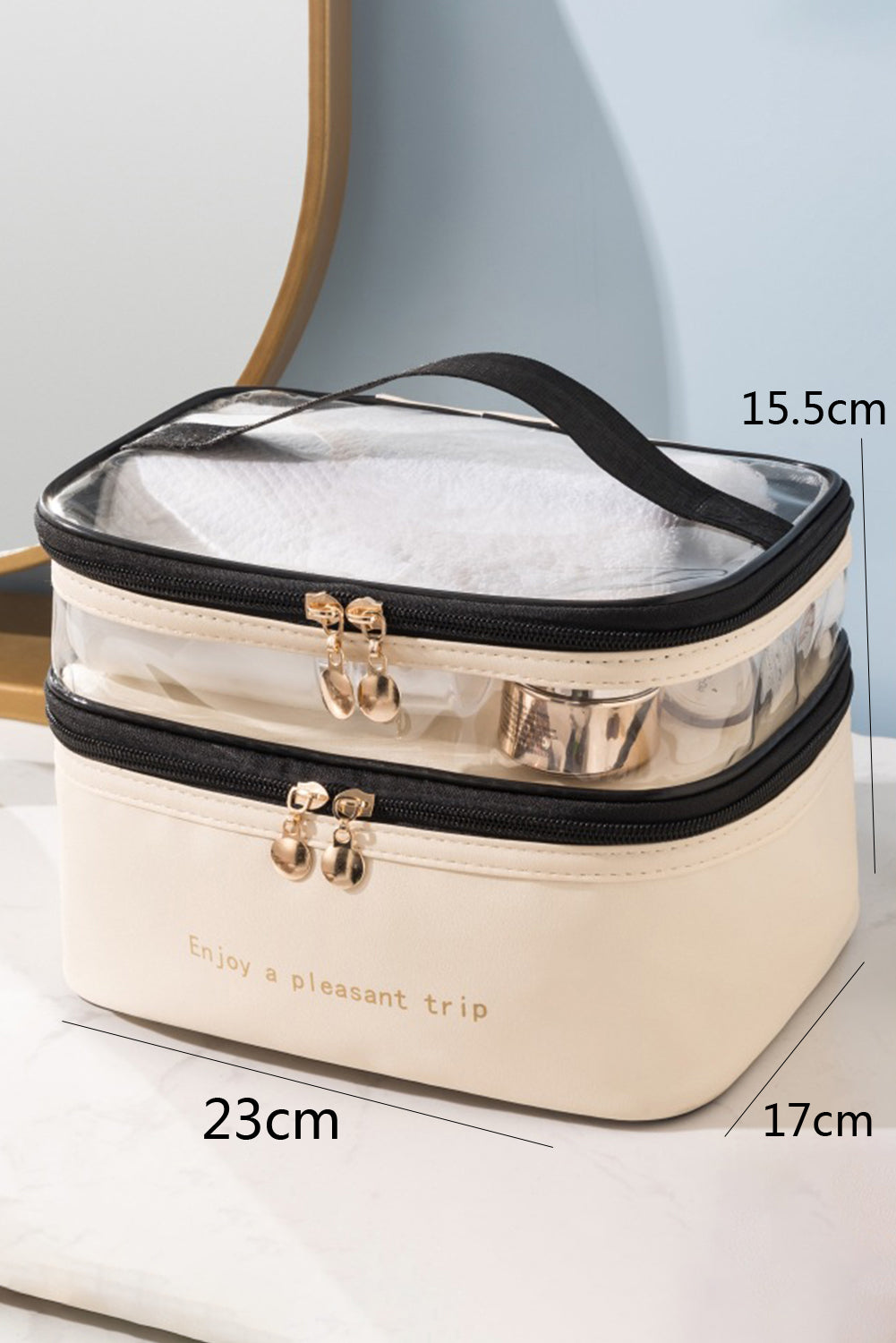 Beige Waterproof PVC Double-layer Cosmetic Bag Other Accessories JT's Designer Fashion