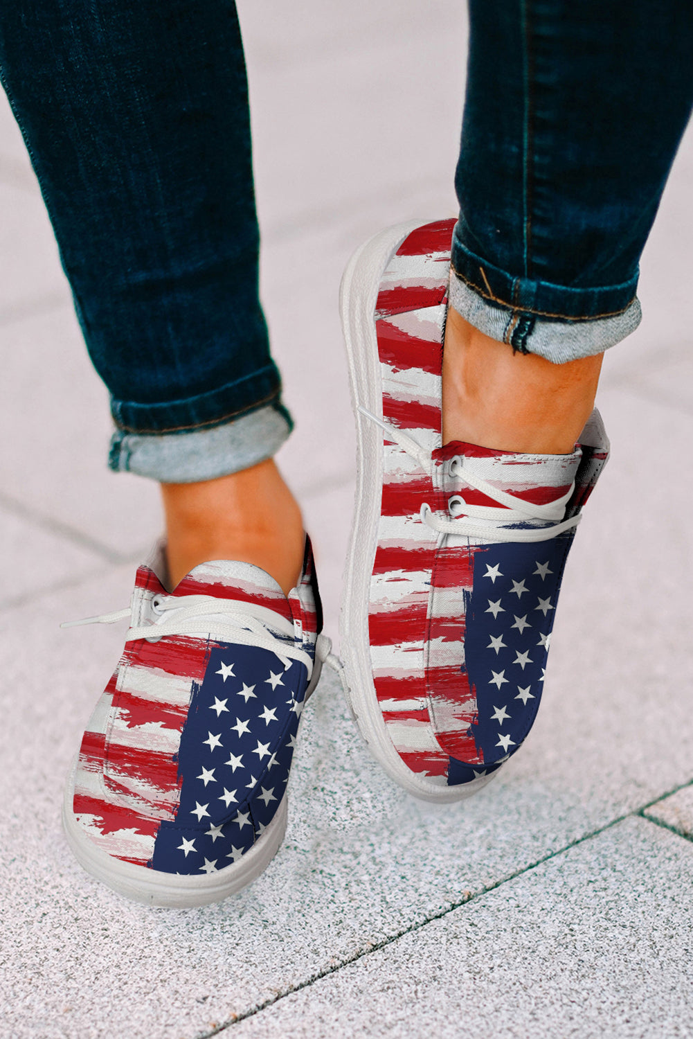 Red Fourth of July Flag Pattern Lace-up Flat Shoes Women's Shoes JT's Designer Fashion