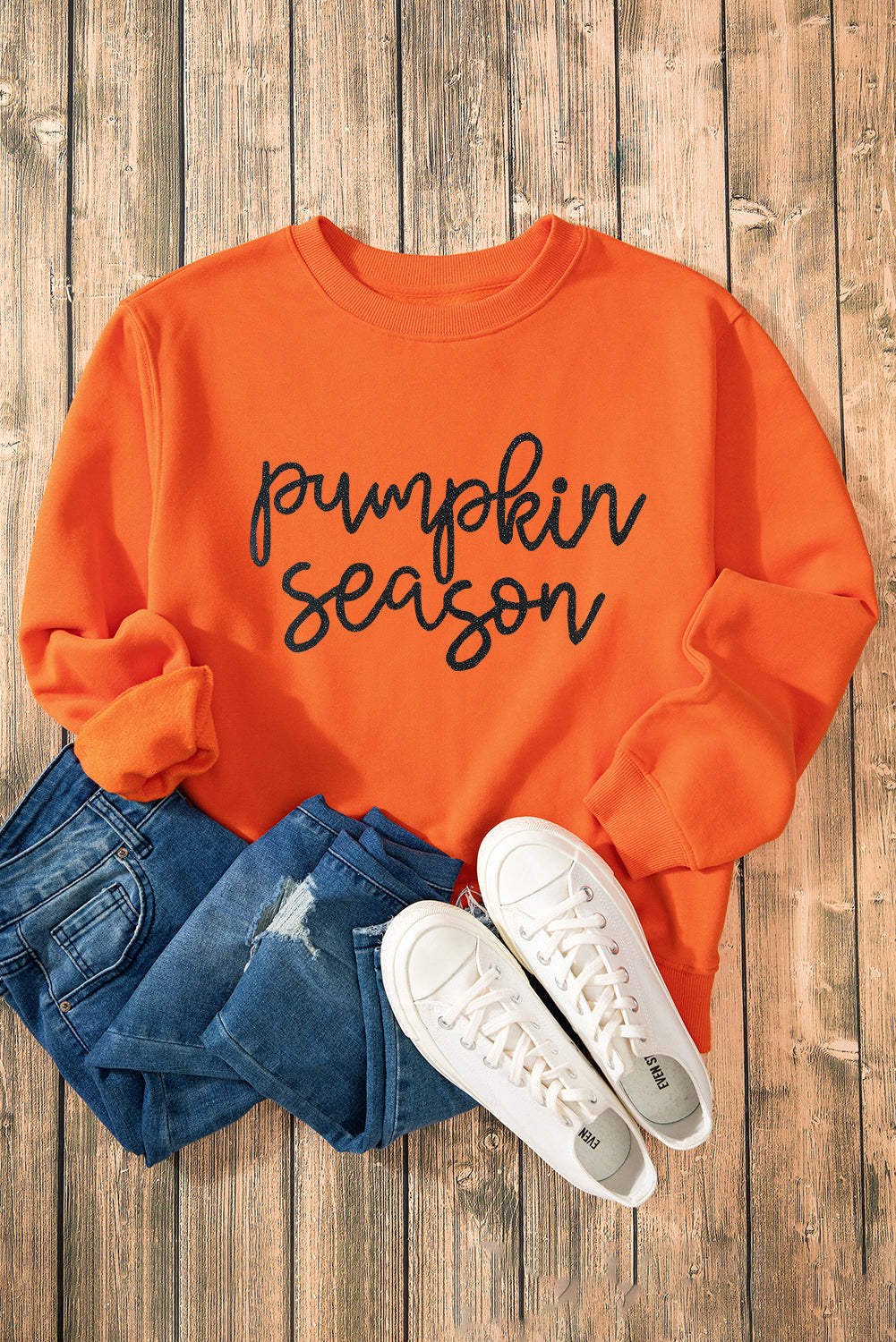 Russet Orange Glittering Pumpkin Season Graphic Drop Shoulder Pullover Sweatshirt Graphic Sweatshirts JT's Designer Fashion