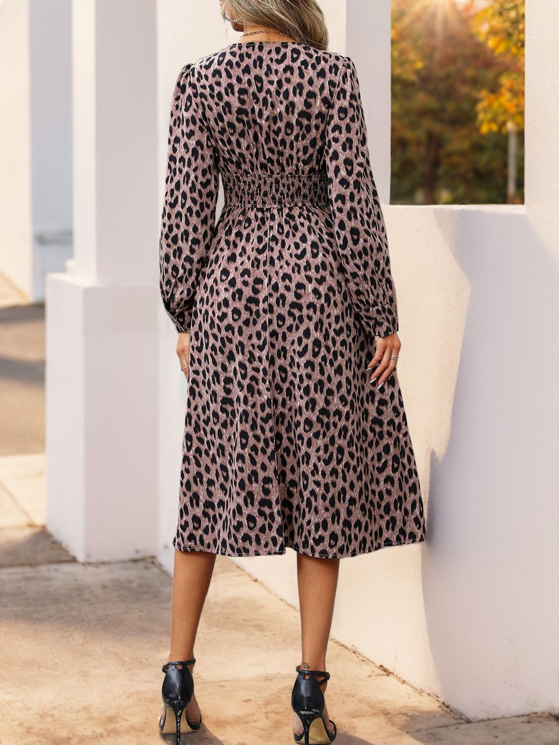 Leopard Surplice Long Sleeve Midi Dress Midi Dresses JT's Designer Fashion