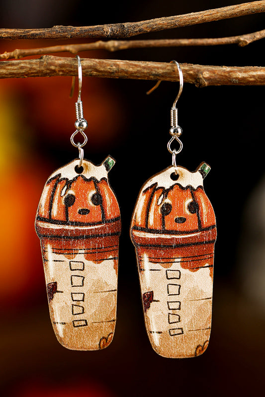 Russet Orange Pumpkin Beverage Halloween Hook Earrings Jewelry JT's Designer Fashion