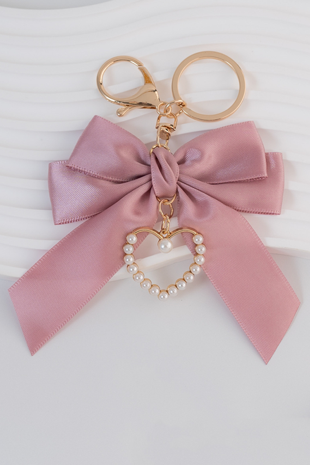 Pink Pearl Heart Large Bow Knot Keychain Jewelry JT's Designer Fashion